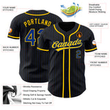 Custom Black Royal Pinstripe Royal-Yellow Authentic Baseball Jersey