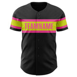 Custom Black Neon Yellow-Pink Authentic Baseball Jersey