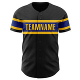 Custom Black Royal-Yellow Authentic Baseball Jersey