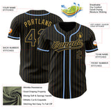 Custom Black Old Gold Pinstripe Light Blue Authentic Baseball Jersey