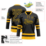 Custom Black Gold Hockey Lace Neck Jersey