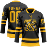 Custom Black Gold Hockey Lace Neck Jersey