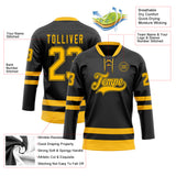 Custom Black Gold Hockey Lace Neck Jersey