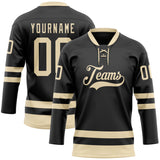 Custom Black Cream Hockey Lace Neck Jersey