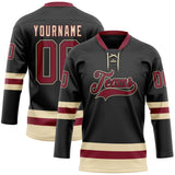 Custom Black Crimson-Cream Hockey Lace Neck Jersey