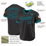 Custom Black Teal Authentic Throwback Baseball Jersey