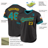 Custom Black Teal-Yellow Authentic Throwback Baseball Jersey