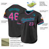 Custom Black Pink-Teal Authentic Throwback Baseball Jersey