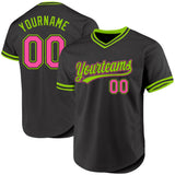 Custom Black Pink-Neon Green Authentic Throwback Baseball Jersey