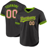 Custom Black Medium Pink-Neon Green Authentic Throwback Baseball Jersey