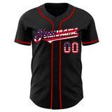 Custom Black USA Flag-Red Authentic Baseball Jersey