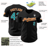 Custom Black Teal-Texas Orange Authentic Baseball Jersey