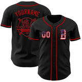 Custom Black USA Flag-Red Authentic Baseball Jersey