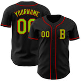 Custom Black Neon Green-Red Authentic Baseball Jersey