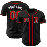 Custom Black Red-White Authentic Baseball Jersey