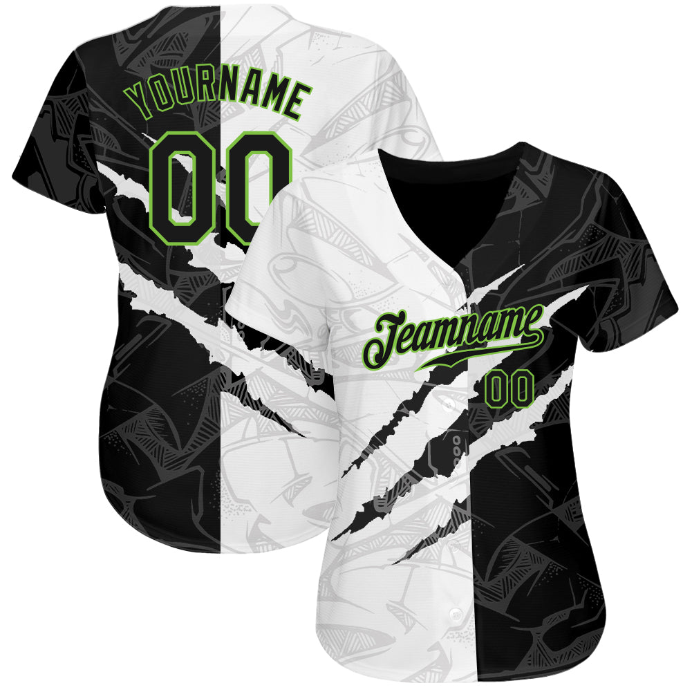 Custom White Neon Green-Black Authentic Two Tone Baseball Jersey