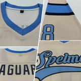 Custom Cream Light Blue-Steel Gray Hockey Jersey