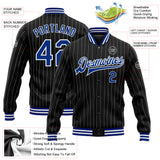 Custom Black White Pinstripe Royal Bomber Full-Snap Varsity Letterman Jacket