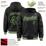 Custom Black Green-Cream Bomber Full-Snap Varsity Letterman Hoodie Jacket