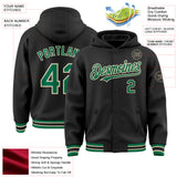 Custom Black Kelly Green-Cream Bomber Full-Snap Varsity Letterman Hoodie Jacket