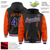 Custom Black Royal-Orange Bomber Full-Snap Varsity Letterman Two Tone Hoodie Jacket