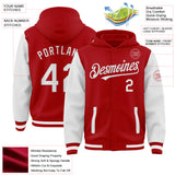 Custom Red White Bomber Full-Snap Varsity Letterman Two Tone Hoodie Jacket