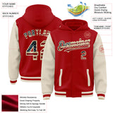 Custom Red Vintage USA Flag-Cream Bomber Full-Snap Varsity Letterman Two Tone Hoodie Jacket