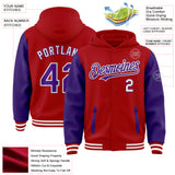 Custom Red Purple-White Bomber Full-Snap Varsity Letterman Two Tone Hoodie Jacket