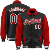 Custom Black Red-White Bomber Full-Snap Varsity Letterman Two Tone Lapel Collar Byron Jacket