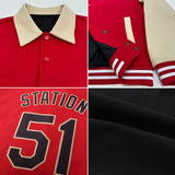 Custom Black Red Bomber Full-Snap Varsity Letterman Two Tone Lapel Collar Byron Jacket