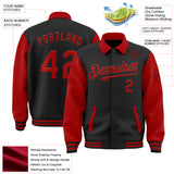 Custom Black Red Bomber Full-Snap Varsity Letterman Two Tone Lapel Collar Byron Jacket