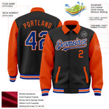 Custom Black Royal-Orange Bomber Full-Snap Varsity Letterman Two Tone Lapel Collar Byron Jacket