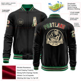 Custom Black Vintage Mexican Flag Cream-Kelly Green Bomber Varsity Letterman Zipper Jacket