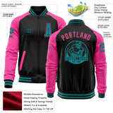 Custom Black Teal-Pink Bomber Varsity Letterman Two Tone Zipper Jacket