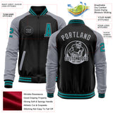 Custom Black Teal-Gray Bomber Varsity Letterman Two Tone Zipper Jacket