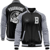 Custom Black Gray-White Bomber Varsity Letterman Two Tone Zipper Jacket