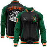 Custom Black Orange-Kelly Green Bomber Varsity Letterman Two Tone Zipper Jacket