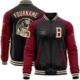 Custom Black Cream-Crimson Bomber Varsity Letterman Two Tone Zipper Jacket