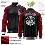 Custom Black Crimson-White Bomber Varsity Letterman Two Tone Zipper Jacket