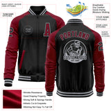 Custom Black Crimson-Gray Bomber Varsity Letterman Two Tone Zipper Jacket