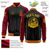 Custom Black Gold-Crimson Bomber Varsity Letterman Two Tone Zipper Jacket