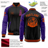 Custom Black Orange-Purple Bomber Varsity Letterman Two Tone Zipper Jacket