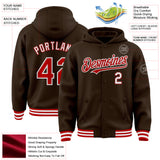 Custom Brown Red-White Bomber Full-Snap Varsity Letterman Hoodie Jacket