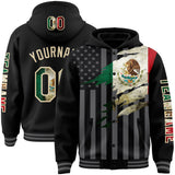 Custom Black Vintage Mexican Flag Cream-Gray Mexico 3D Bomber Full-Snap Varsity Letterman Hoodie Jacket