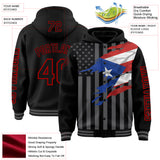 Custom Black Red-Gray Puerto Rico Puerto Rican Flag 3D Bomber Full-Snap Varsity Letterman Hoodie Jacket