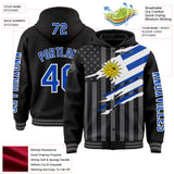 Custom Black Thunder Blue-Gray Uruguay Uruguayan Flag 3D Bomber Full-Snap Varsity Letterman Hoodie Jacket