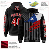 Custom Black Red-Gray Chile Chilean Flag 3D Bomber Full-Snap Varsity Letterman Hoodie Jacket