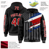 Custom Black Red-Gray Costa Rica Costa Rican Flag 3D Bomber Full-Snap Varsity Letterman Hoodie Jacket