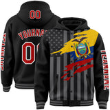 Custom Black Red-Gray Ecuador Ecuadorian Flag 3D Bomber Full-Snap Varsity Letterman Hoodie Jacket