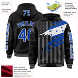 Custom Black Thunder Blue-Gray Honduras Honduran Flag 3D Bomber Full-Snap Varsity Letterman Hoodie Jacket